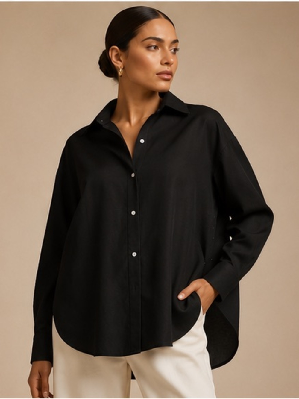 The Warmy Black Flutter Sleeve Smocked Blouse Size Large Minimalist Boutique Top